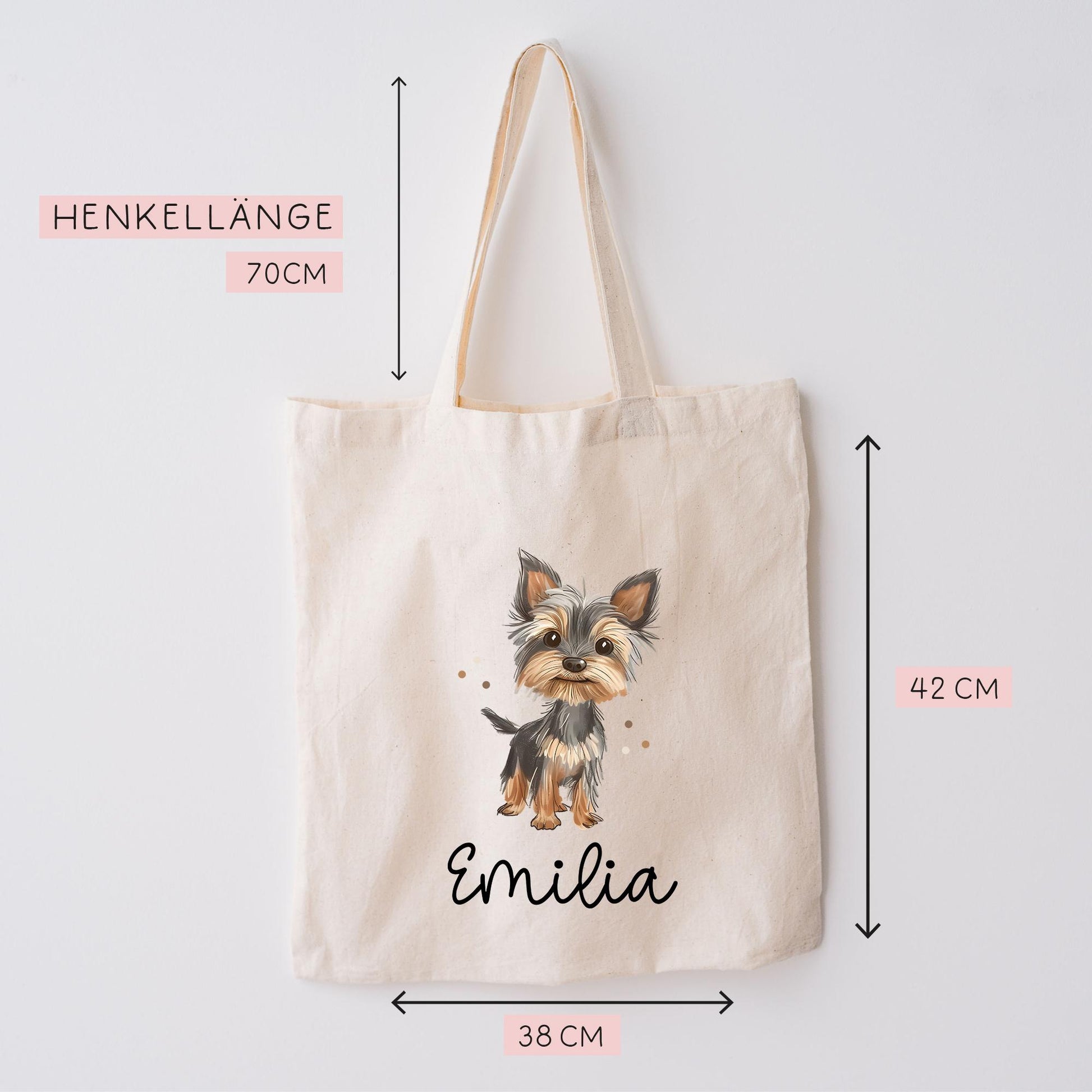 Personalisierte Stofftasche Hund Yorkshire Terrier Name - Kinder Beutel Kindertasche mit Wunschname - Wechselwäsche - Wechselkleidung  kleinebuchstaben   