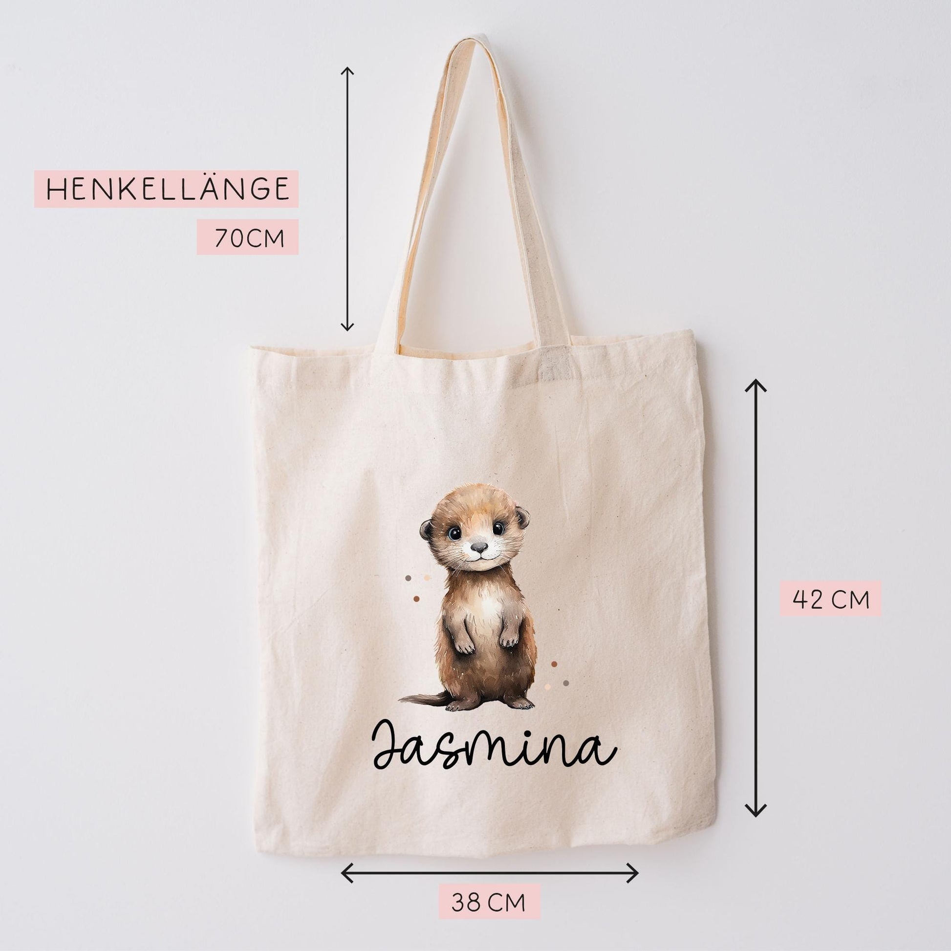 Personalisierte Stofftasche Otter Name - Kinder Beutel Kindertasche mit Wunschname - Wechselwäsche - Wechselkleidung - Tragetasche -Seeotter  kleinebuchstaben   