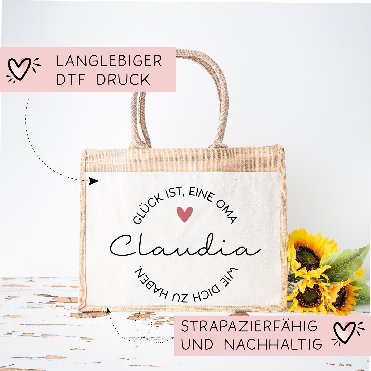 Personalisierte Jutetasche Glück ist eine Oma wie dich zu haben | Markttasche | Geschenk | Individuelle Geschenke | Shopper | Weihnachten  kleinebuchstaben   