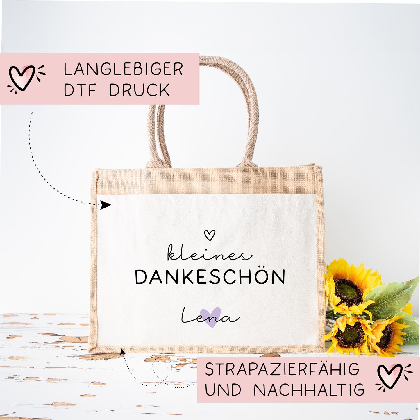 Personalisierte Jutetasche - Kleines Dankeschön - Wunschname Name | Markttasche | Geschenk | Individuelle Geschenke | Shopper | Weihnachten  kleinebuchstaben   