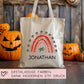 Halloween Stofftasche Personalisiert - Regenbogen Rot - Jutebeutel - Jutetasche - Tragetasche für Kinder für Süßigkeiten - Tasche Beutel  kleinebuchstaben   