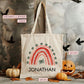 Halloween Stofftasche Personalisiert - Regenbogen Rot - Jutebeutel - Jutetasche - Tragetasche für Kinder für Süßigkeiten - Tasche Beutel  kleinebuchstaben   