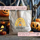 Halloween Jutetasche Personalisiert - Regenbogen Gelb Kürbis - Stofftasche - Jutebeutel - Tragetasche für Kinder für Süßigkeiten - Mädchen  kleinebuchstaben   