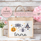 Halloween Stoff Tasche mit Namen | Beutel mit Geist, Kürbis, Spinne & Hut | Candy Bag mit Namen | Tragetasche für Kinder für Süßigkeiten  kleinebuchstaben   