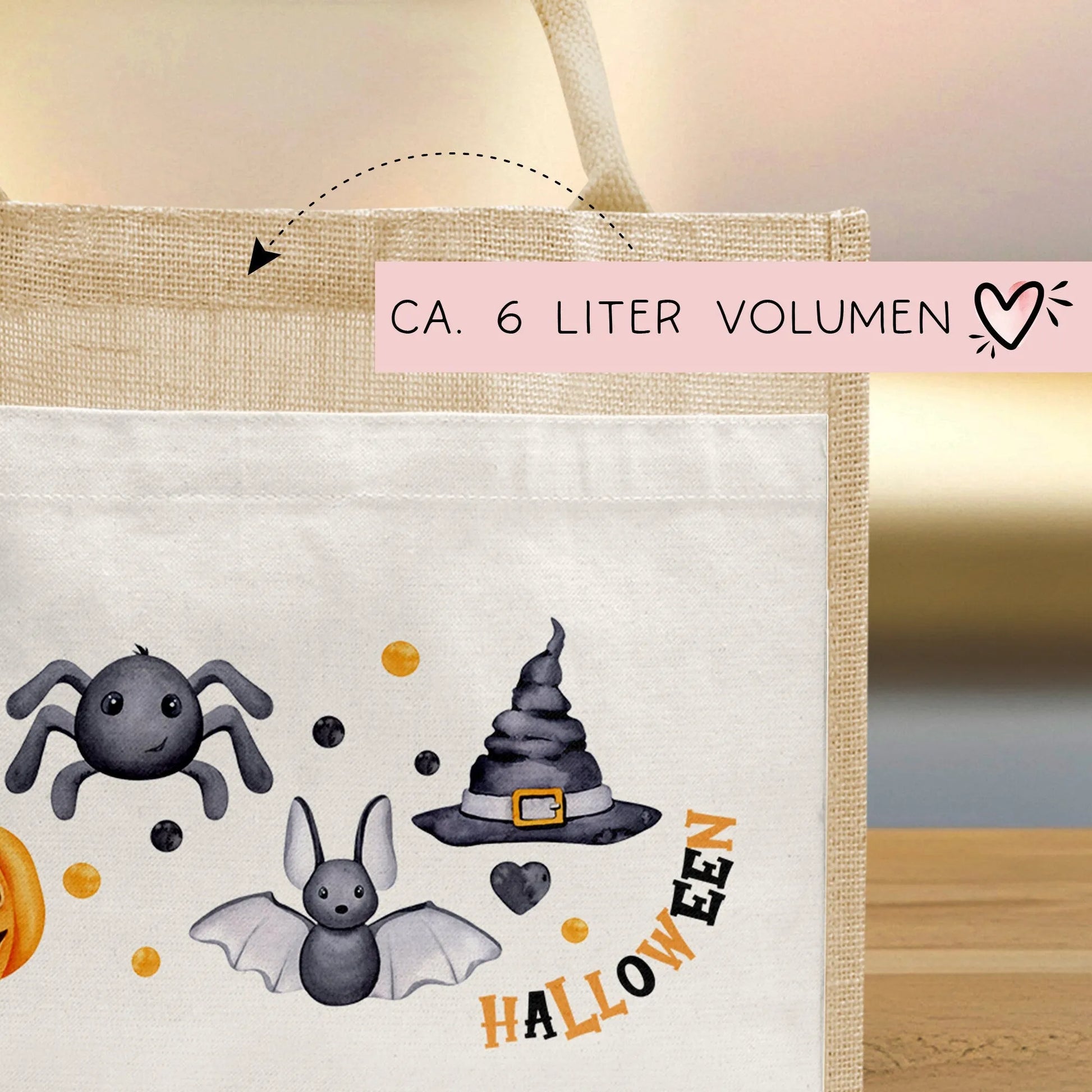 Halloween Tasche mit Namen | Süßes oder Saures | Wunschnamen | Candy Bag aus Jute | Tragetasche für Kinder für Süßigkeiten | Kürbis Spinne  kleinebuchstaben   