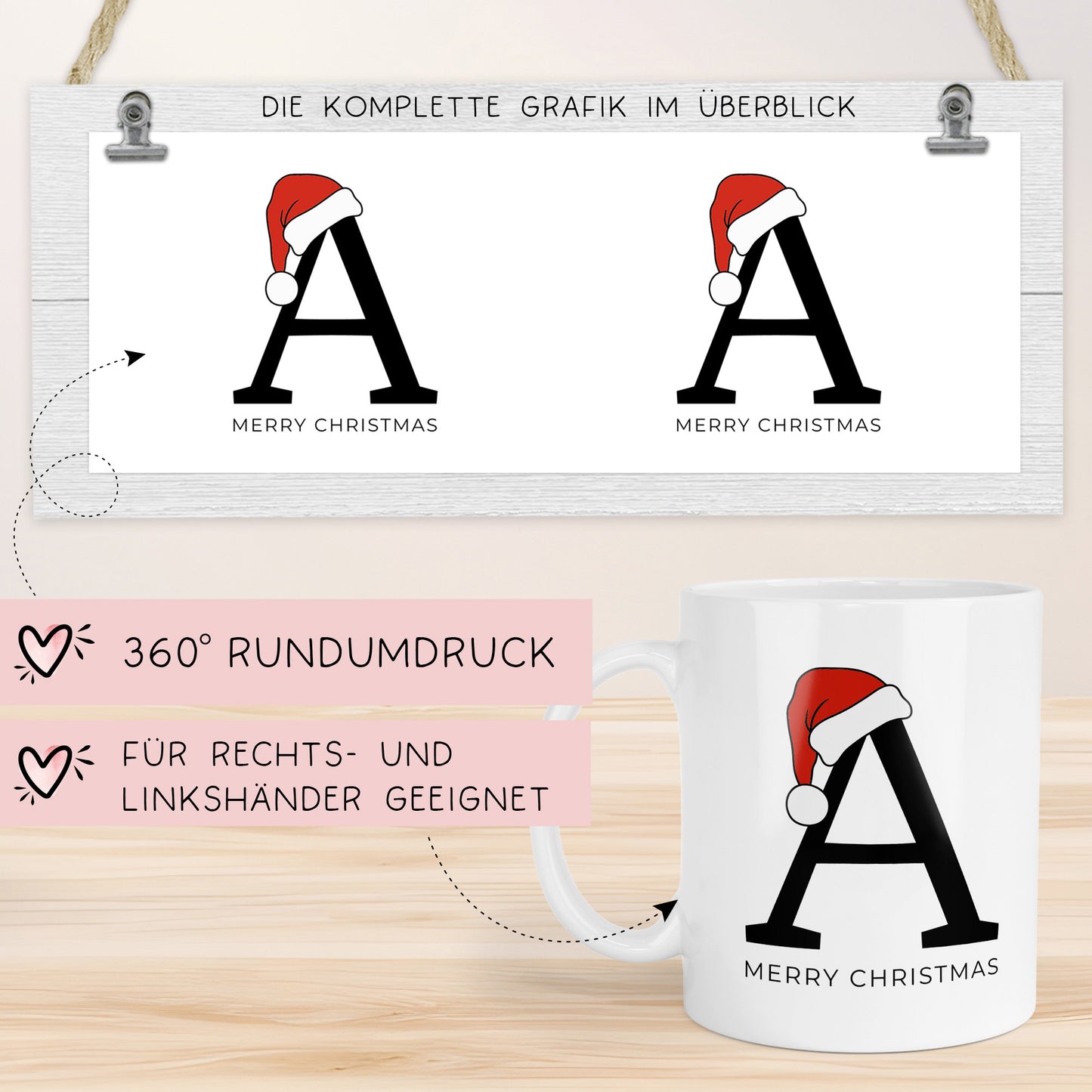 Personalisierte Keramik Tasse Weihnachten Nikolaus - Monogramm - Anfangsbuchstabe - Frohe Weihnachten - Merry Christmas - Glühwein - Becher  kleinebuchstaben   