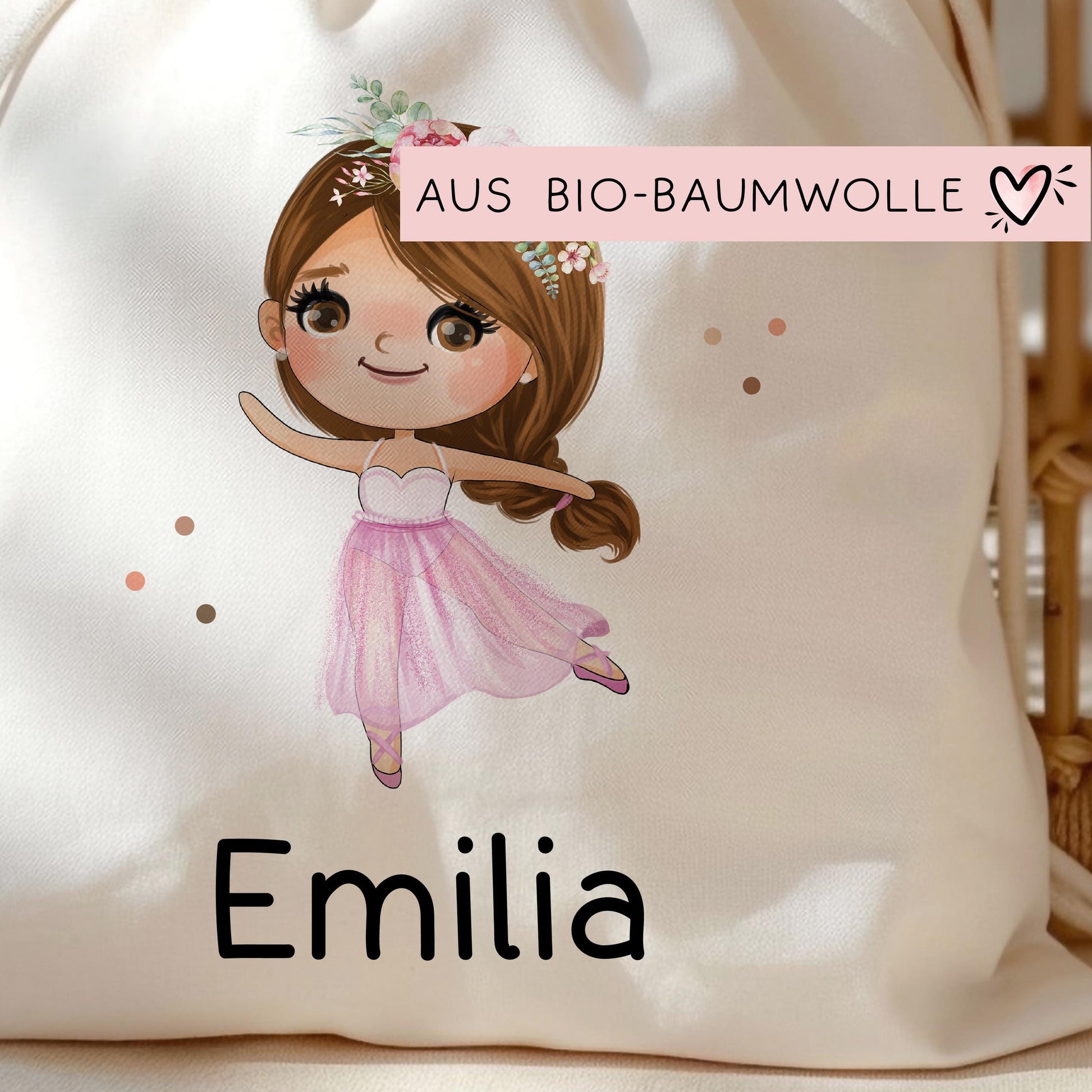 Turnbeutel Ballerina Tanzend mit Namen personalisiert Personalisierte Tasche als Sportbeutel, Kindergarten, Wäschebeutel Mädchen Blond Braun  kleinebuchstaben   