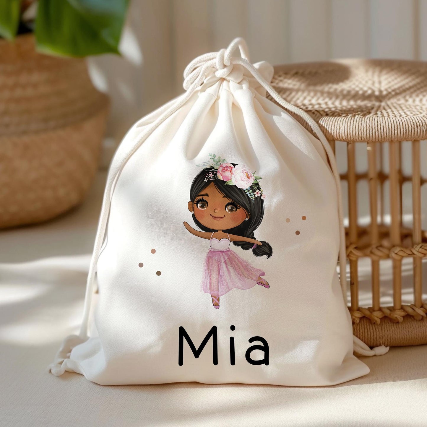 Turnbeutel Ballerina Tanzend mit Namen personalisiert Personalisierte Tasche als Sportbeutel, Kindergarten, Wäschebeutel Mädchen Blond Braun  kleinebuchstaben Schwarz Schriftart 1 