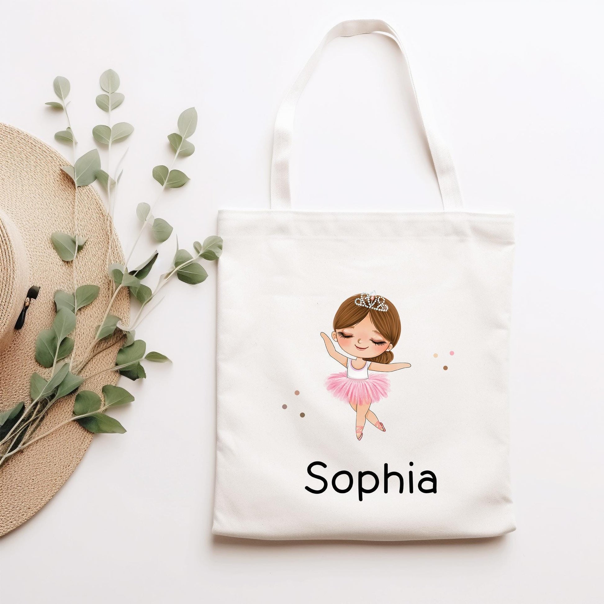 Tasche Ballerina Personalisiert Stofftasche & Name - Kinder Beutel Kindertasche mit Wunschname - Wechselwäsche - Wechselkleidung - Sport  kleinebuchstaben Braun Schriftart 1 