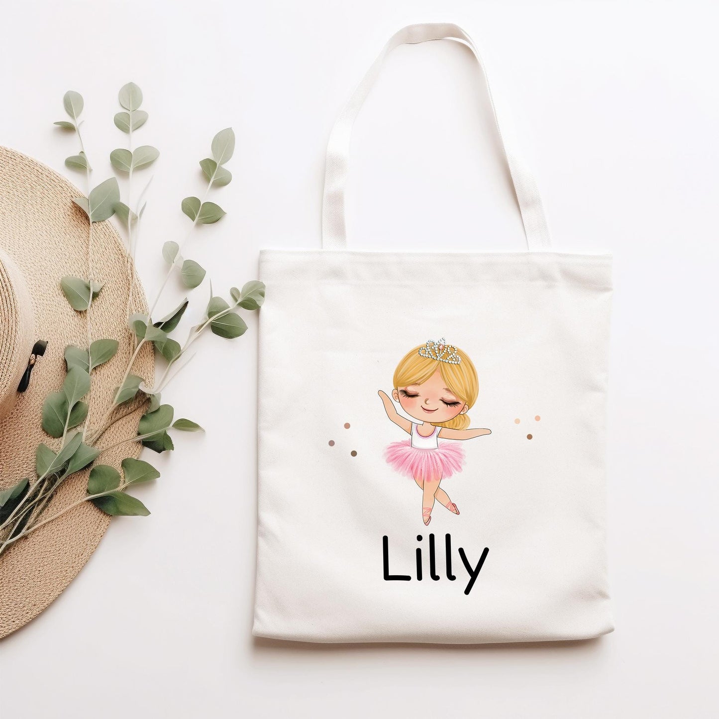 Tasche Ballerina Personalisiert Stofftasche & Name - Kinder Beutel Kindertasche mit Wunschname - Wechselwäsche - Wechselkleidung - Sport  kleinebuchstaben Blond Schriftart 1 