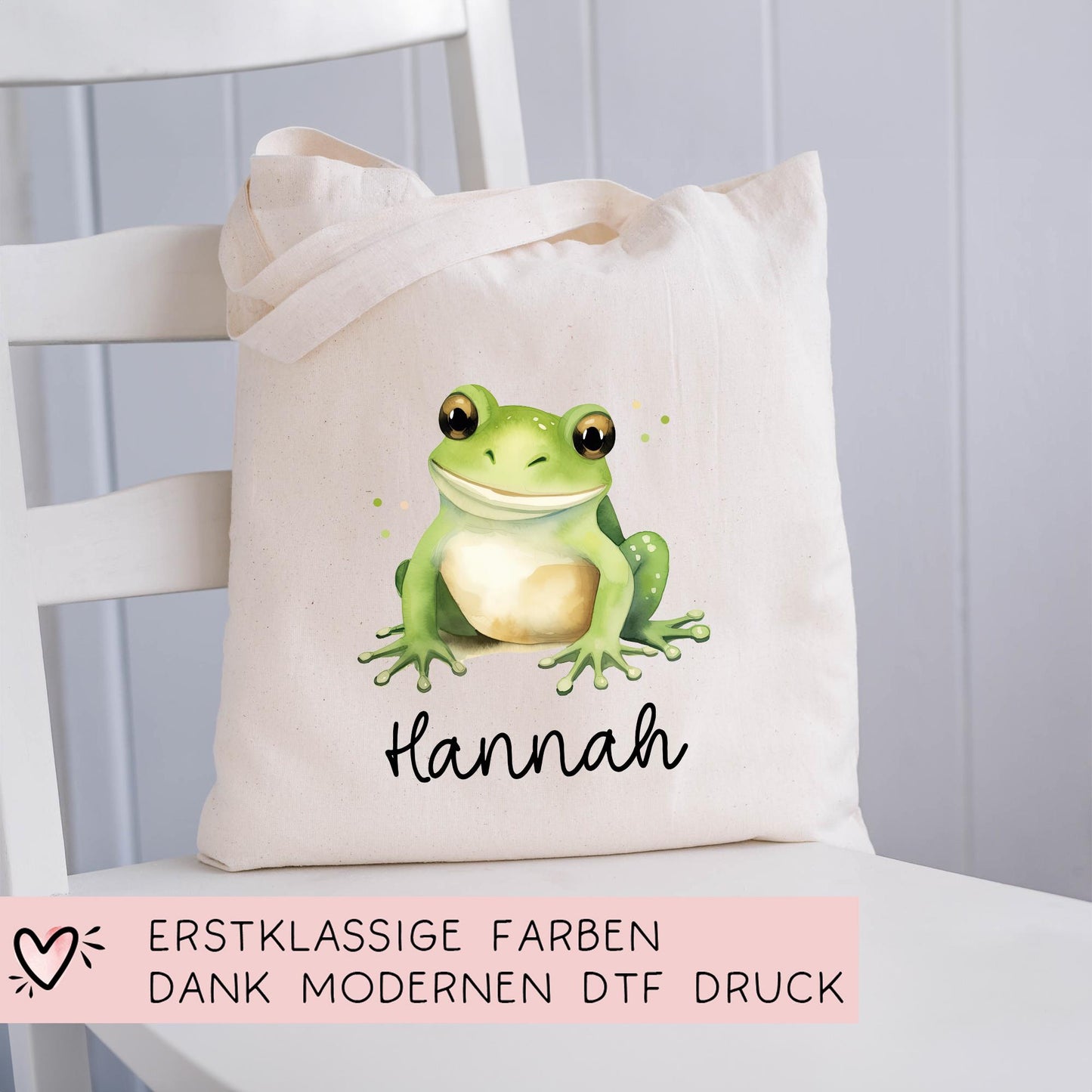 Frosch Stofftasche Tasche Personalisiert & Name - Kinder Beutel Kindertasche mit Wunschname - Wechselwäsche - Wechselkleidung - Sport  kleinebuchstaben   