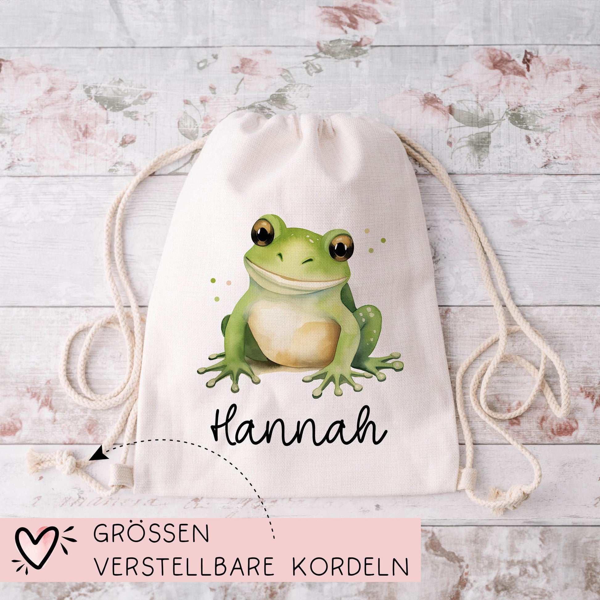 Frosch Turnbeutel Personalisiert mit Namen Tasche Rucksack als Kindergarten, Sportbeutel, Schule, KITA Wäschebeutel Weihnachten Nikolaus  kleinebuchstaben   