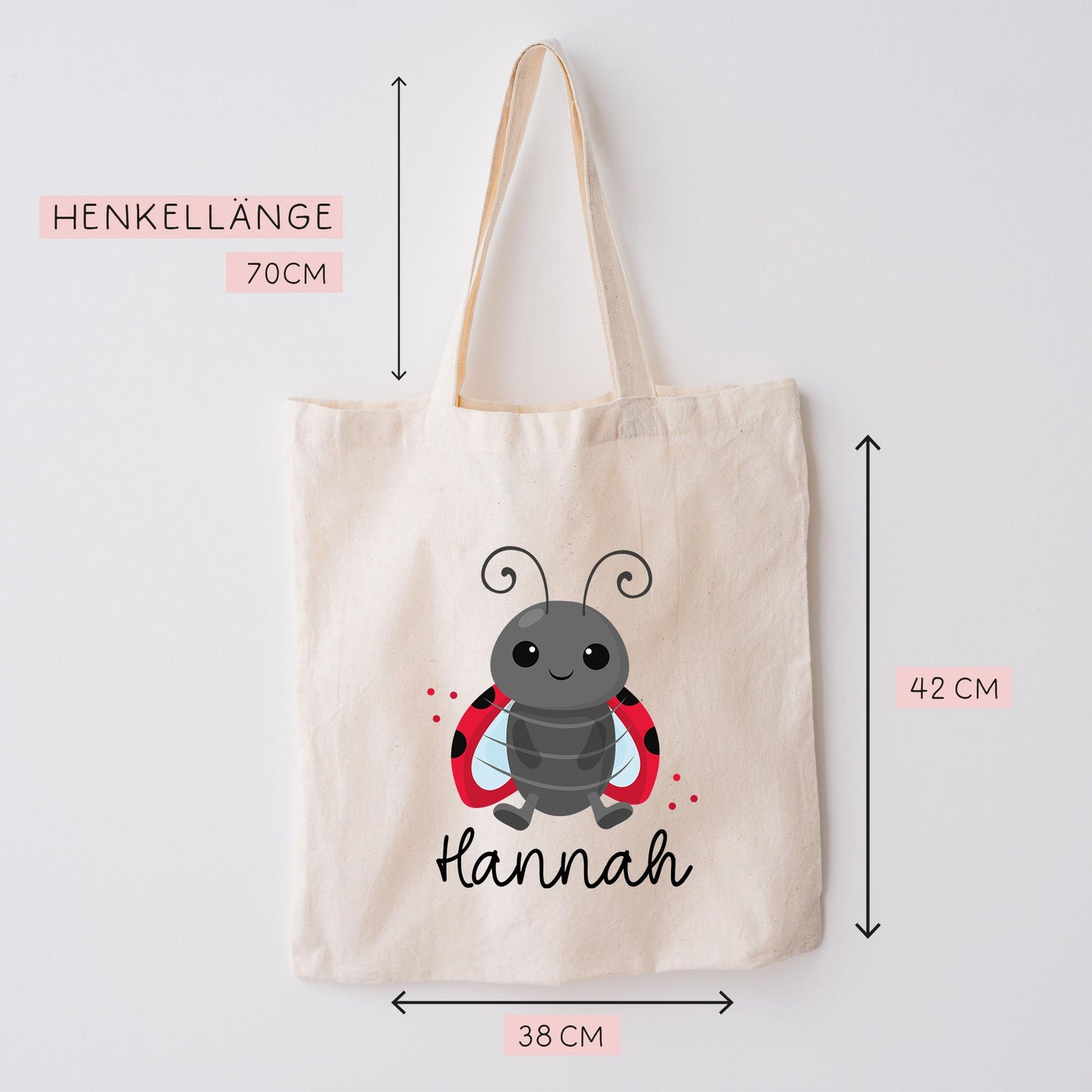 Marienkäfer Stofftasche Tasche Personalisiert & Name - Kinder Beutel Kindertasche mit Wunschname - Wechselwäsche Jutebeutel - Kindergarten  kleinebuchstaben   