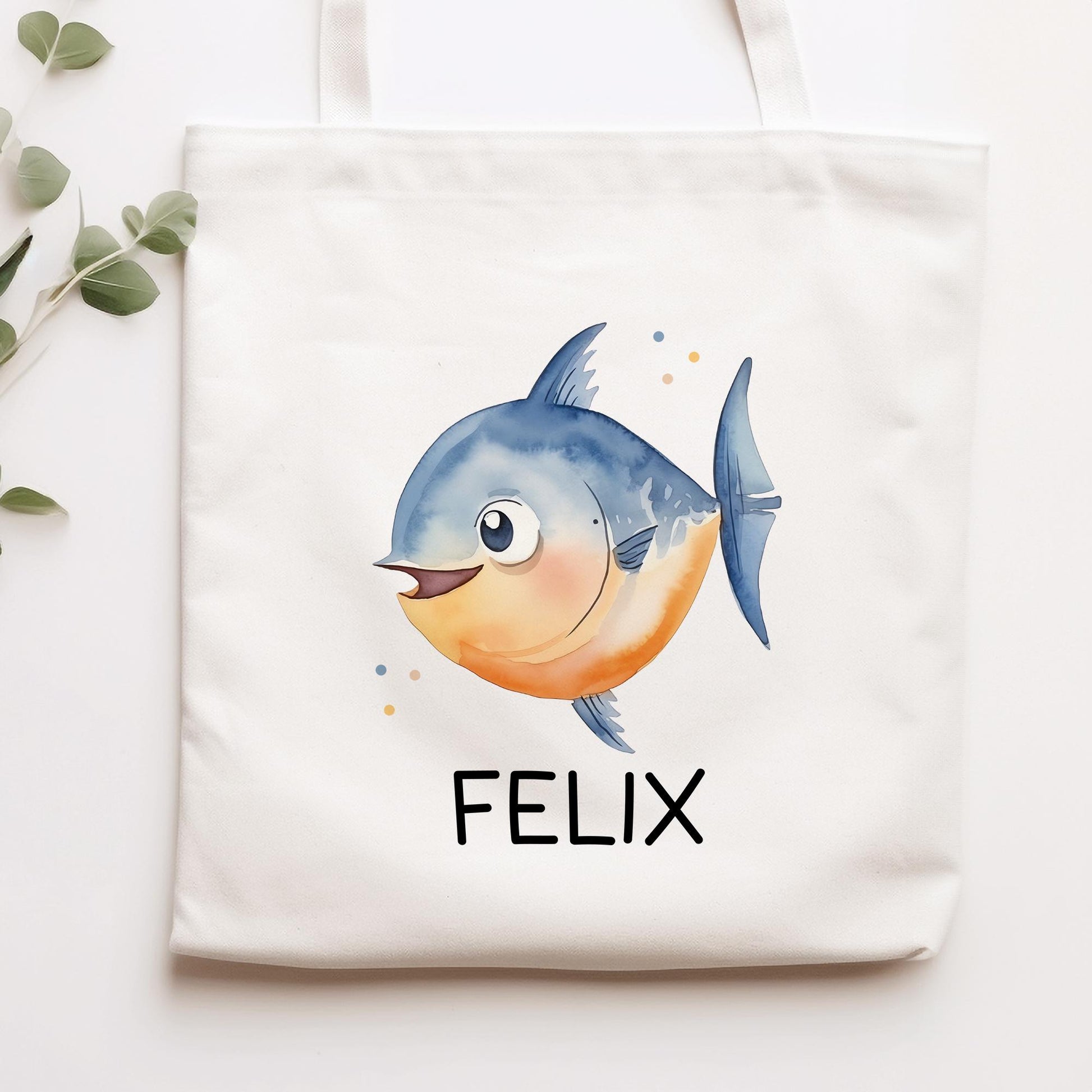 Stofftasche Fisch Personalisiert Tasche & Name - Kinder Beutel Kindertasche mit Wunschname - Wechselwäsche Jutebeutel - Kindergarten  kleinebuchstaben   