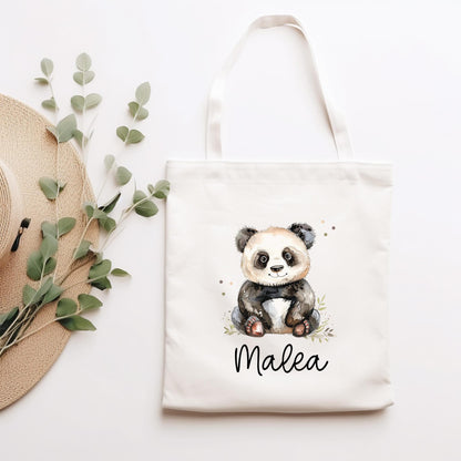 Stofftasche Panda Pandabär Personalisiert Tasche & Name - Beutel Kindertasche mit Wunschname - Wechselwäsche Jutebeutel - Kindergarten  kleinebuchstaben Stofftasche Schriftart 1 