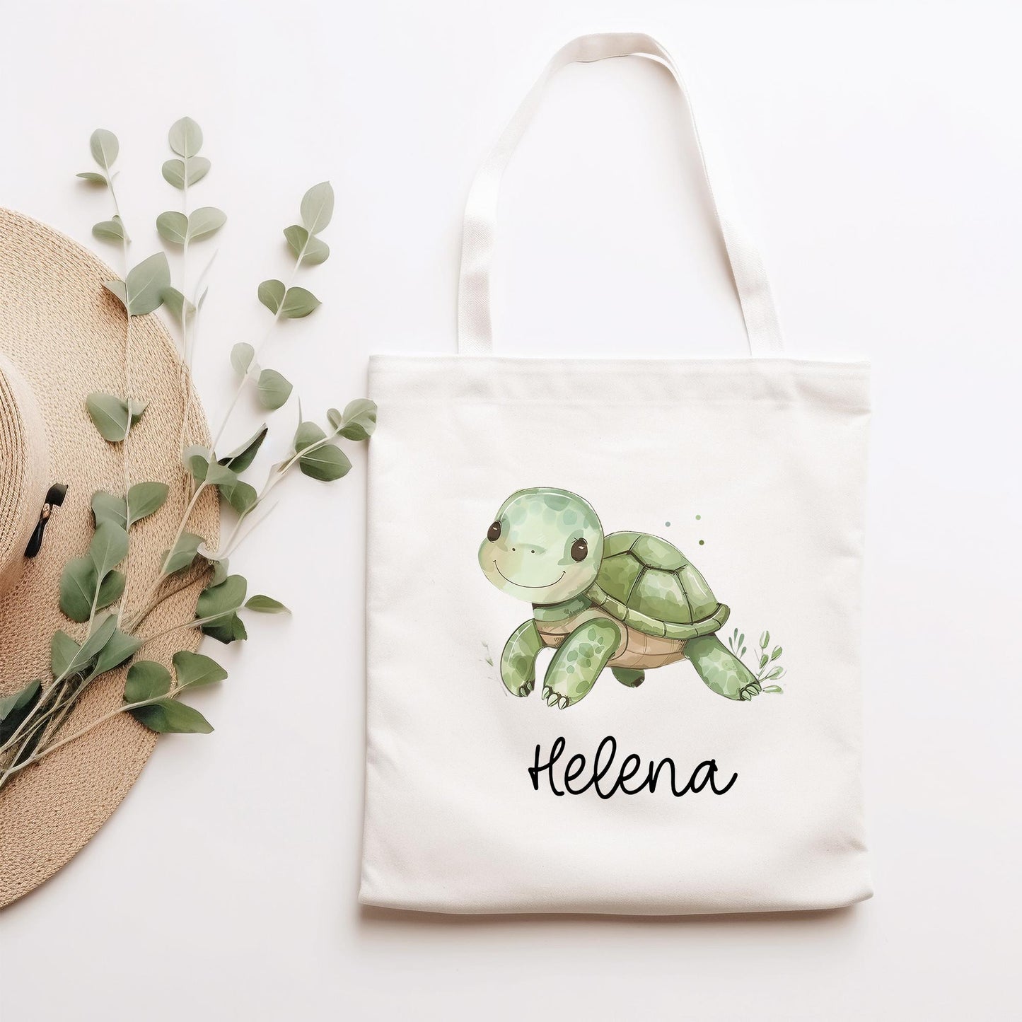 Personalisierte Stofftasche Schildkröte - Kinder Beutel Kindertasche mit Namen - Wechselwäsche, Schmutzwäsche Tragetasche - Wechselkleidung  kleinebuchstaben Stofftasche Schriftart 1 