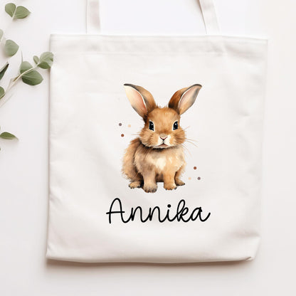 Stofftasche mit Namen Hase Rammler - Personalisierte Kinder Beutel Kindertasche - Wechselwäsche, Schmutzwäsche Tragetasche - Wechselkleidung  kleinebuchstaben Stofftasche Schriftart 1 