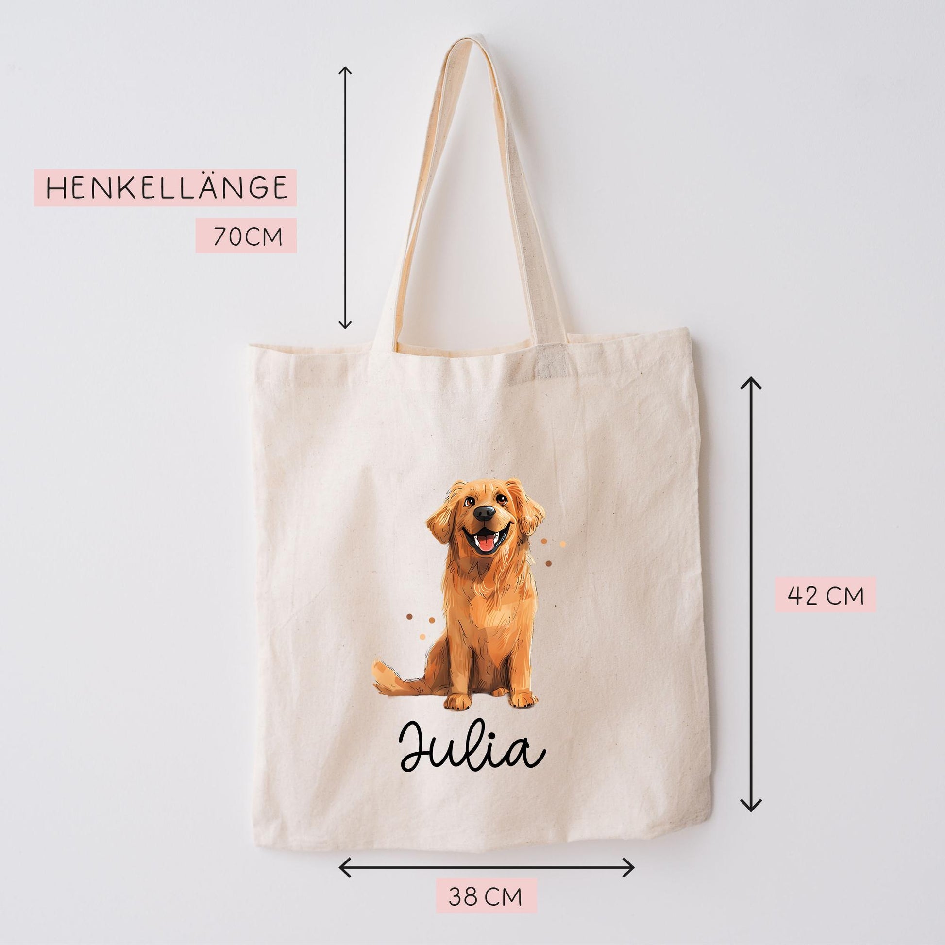 Personalisierte Stofftasche Golden Retriever Hund Name - Kinder Beutel Kindertasche mit Wunschname - Wechselwäsche - Tasche- Wechselkleidung  kleinebuchstaben   