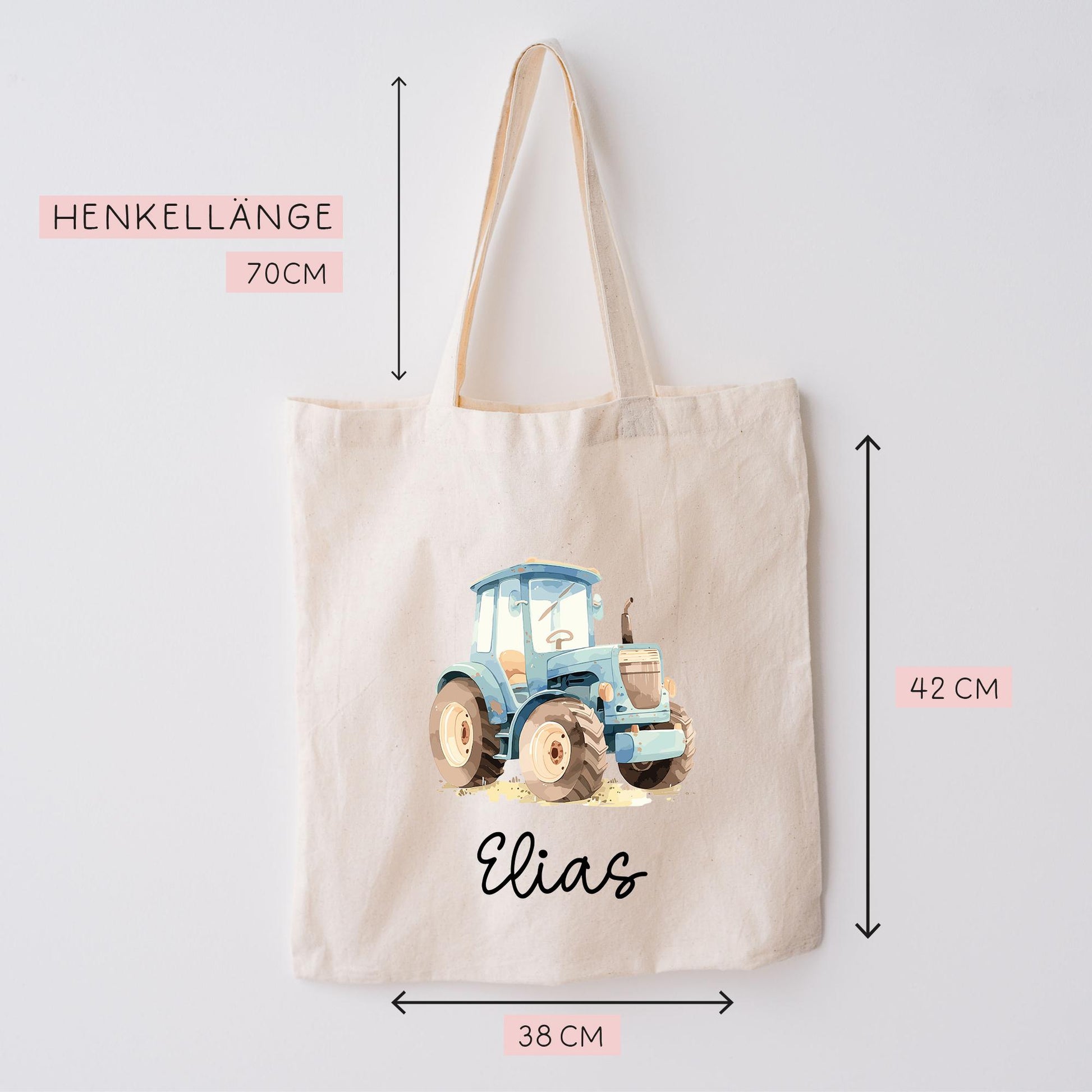 Personalisierte Stofftasche Traktor Blau Name - Kinder Beutel Kindertasche mit Wunschname - Wechselwäsche - Wechselkleidung - Tragetasche  kleinebuchstaben   