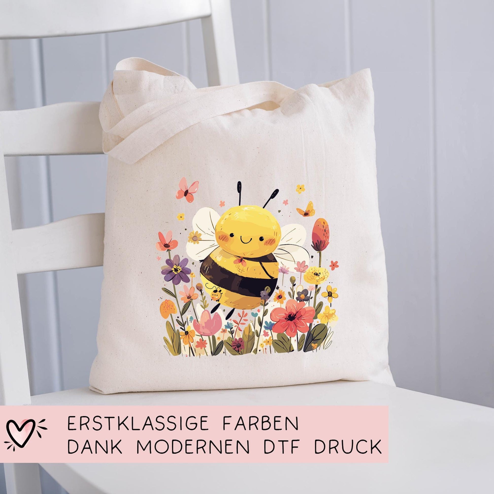 Stofftasche Baumwolltasche Biene Tasche - Schule - Einkaufstasche für Frauen mit Wunschname - Tragetasche Jutebeutel - Weihnachten - Oma  kleinebuchstaben   