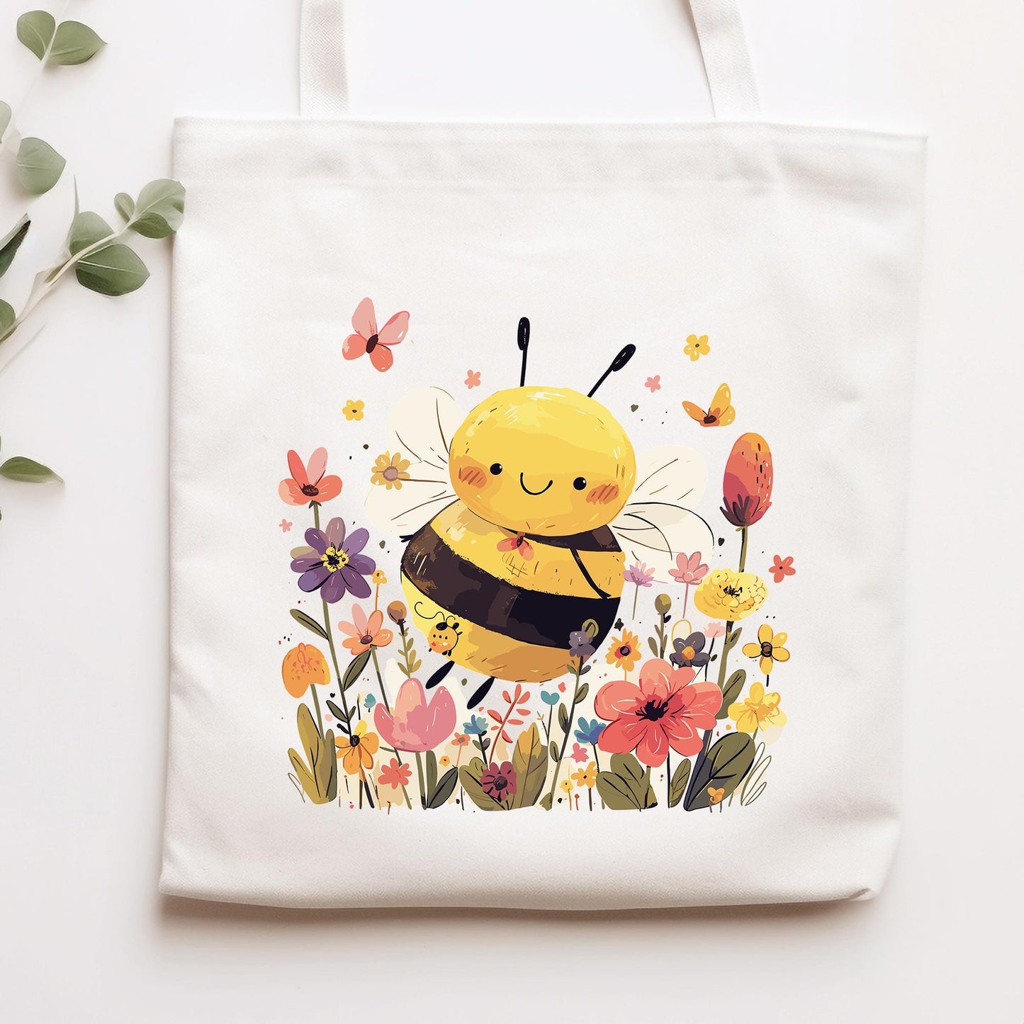 Turnbeutel Wäschebeutel Biene auf Blumenwiese - Kindergarten - Wunschnamen - Schule - mit Name - Wechselkleidung - Weihnachten  kleinebuchstaben Stofftasche Schriftart 1 