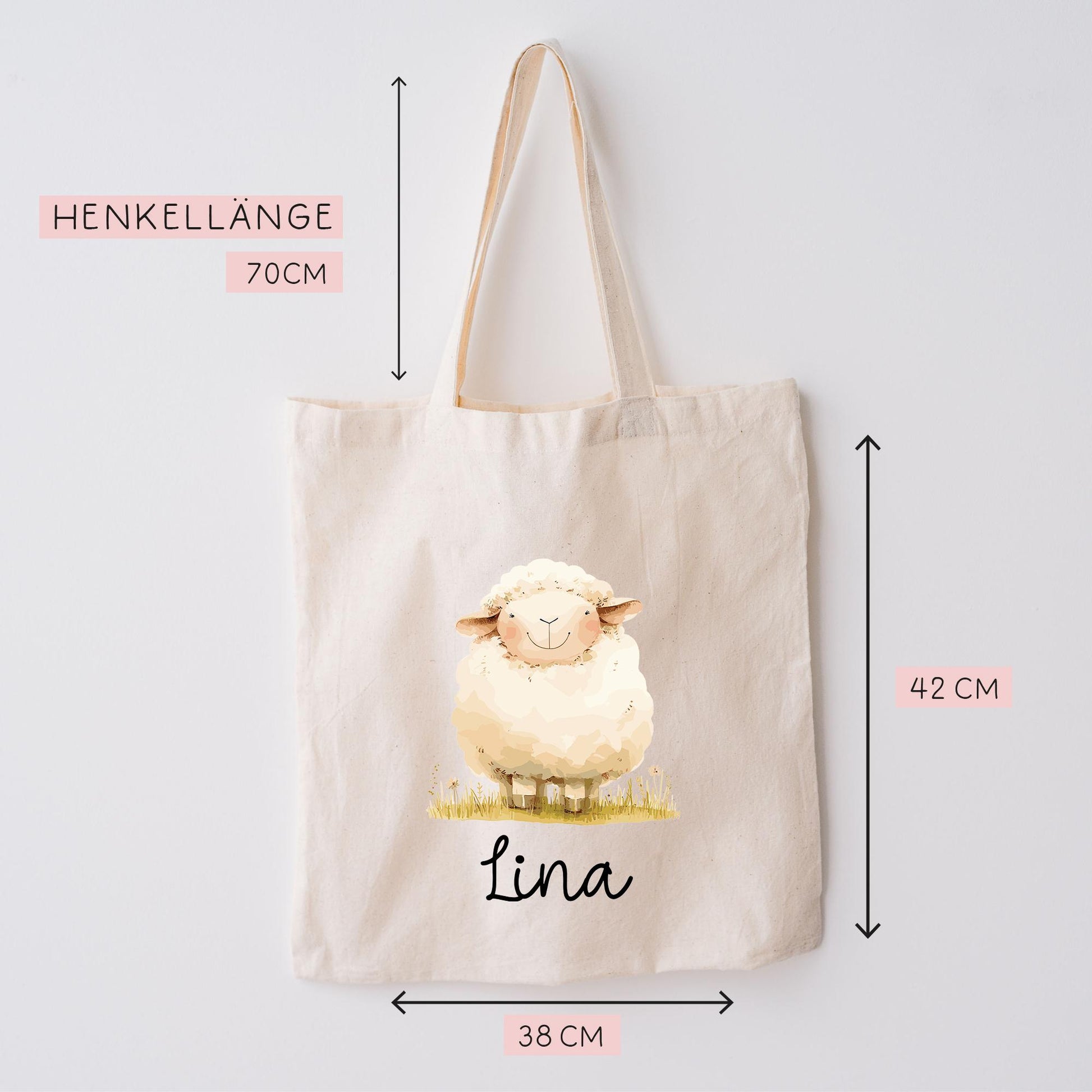 Stofftasche Schaf mit Namen Baumwolltasche Tasche - Personalisiert Beutel Kindertasche mit Wunschname - Wechselwäsche - Jutebeutel - KIGA  kleinebuchstaben   