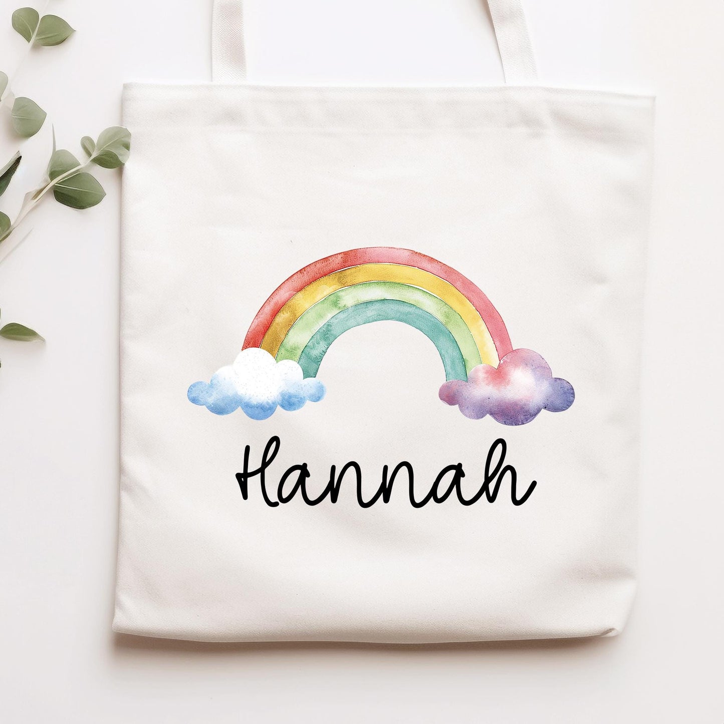 Stofftasche Regenbogen mit Namen Baumwolltasche Tasche - Personalisiert Beutel Kindertasche -Wunschname - Wechselwäsche - Jutebeutel - KIGA  kleinebuchstaben Stofftasche Schriftart 1 