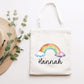 Stofftasche Regenbogen mit Namen Baumwolltasche Tasche - Personalisiert Beutel Kindertasche -Wunschname - Wechselwäsche - Jutebeutel - KIGA  kleinebuchstaben   