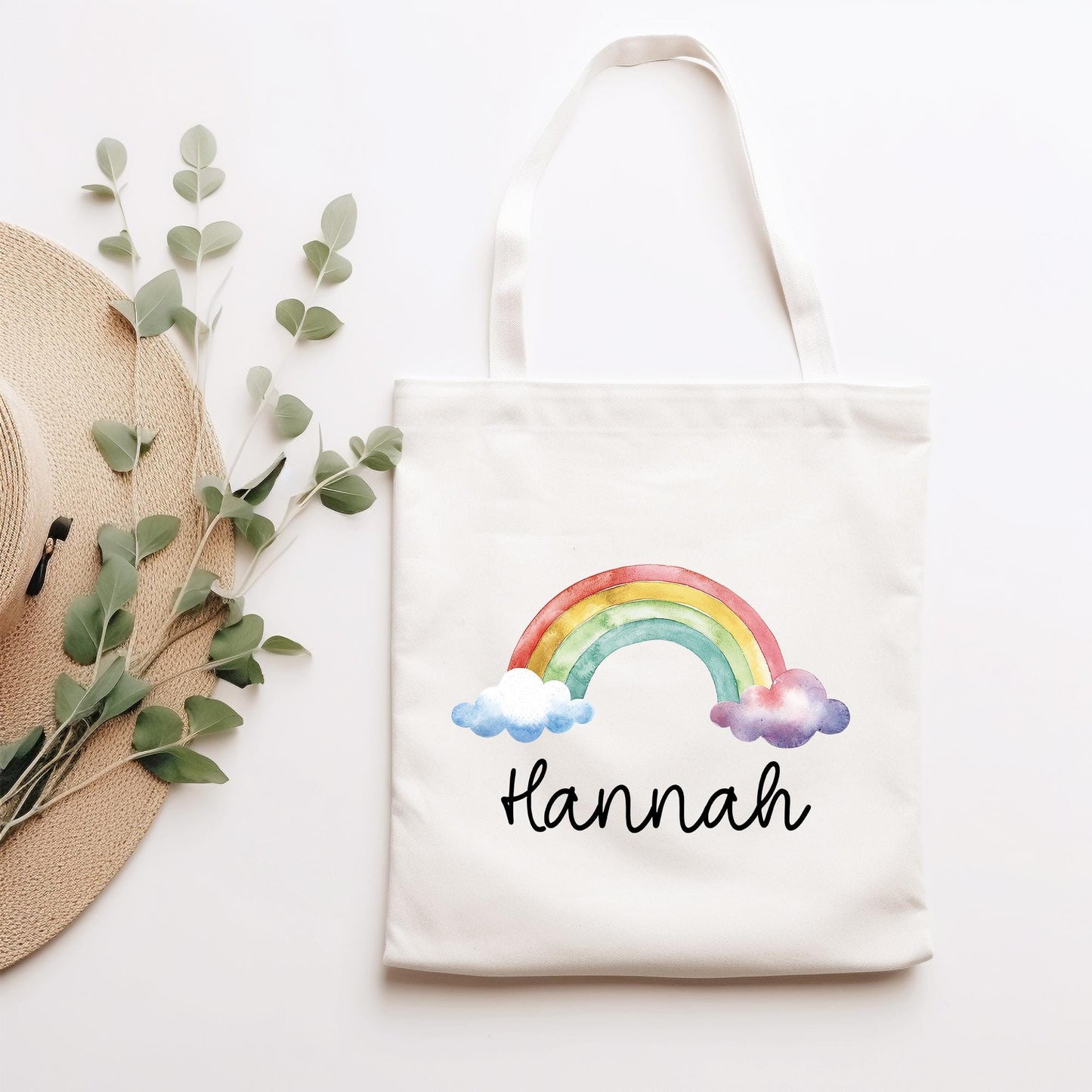 Stofftasche Regenbogen mit Namen Baumwolltasche Tasche - Personalisiert Beutel Kindertasche -Wunschname - Wechselwäsche - Jutebeutel - KIGA  kleinebuchstaben   