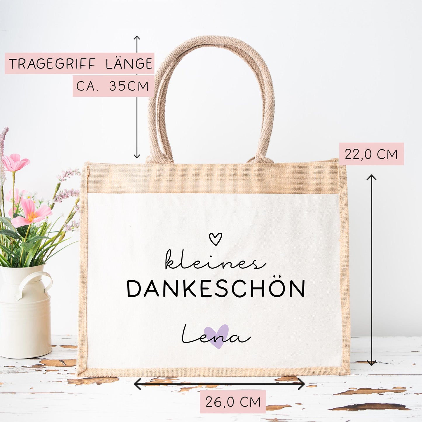 Personalisierte Jutetasche - Kleines Dankeschön - Wunschname Name | Markttasche | Geschenk | Individuelle Geschenke | Shopper | Weihnachten  kleinebuchstaben   