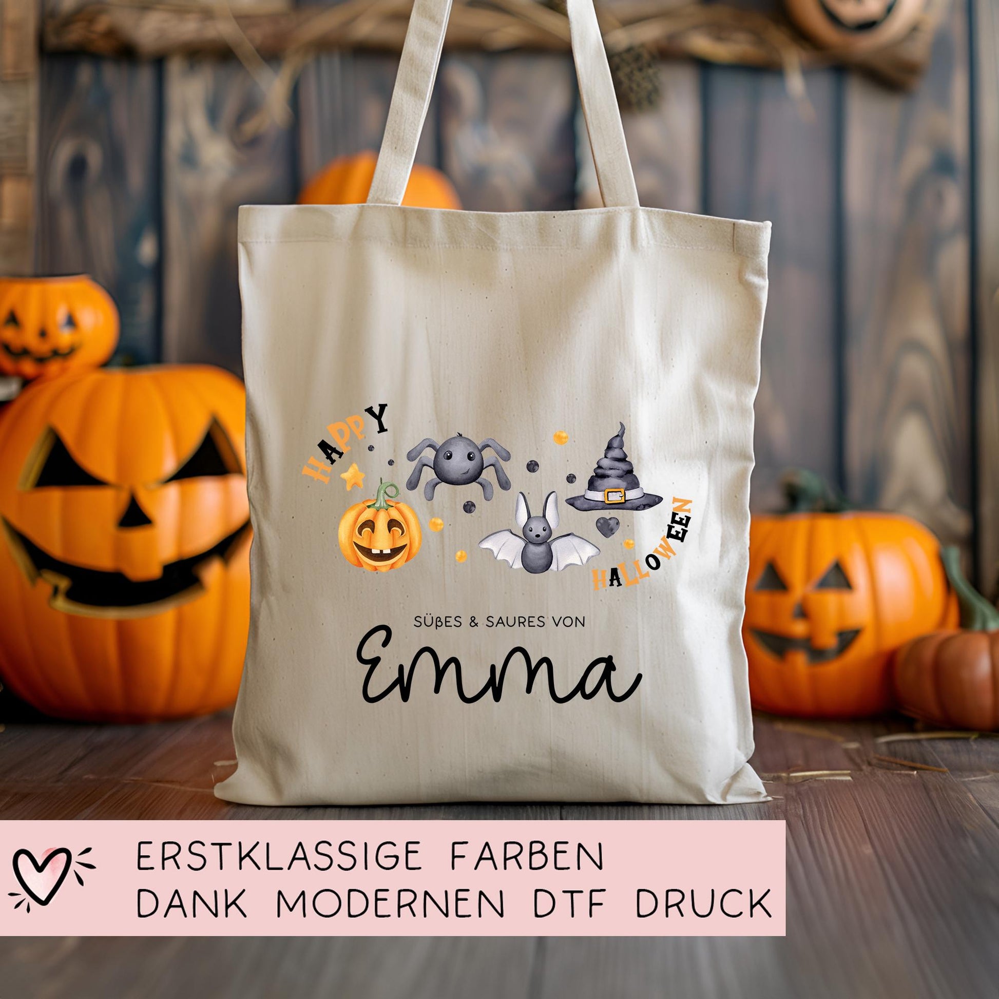 Halloween Stofftasche Personalisiert - Süßes oder Saures - Jutebeutel - Jutetasche - Tragetasche für Kinder für Süßigkeiten - Tasche Beutel  kleinebuchstaben   