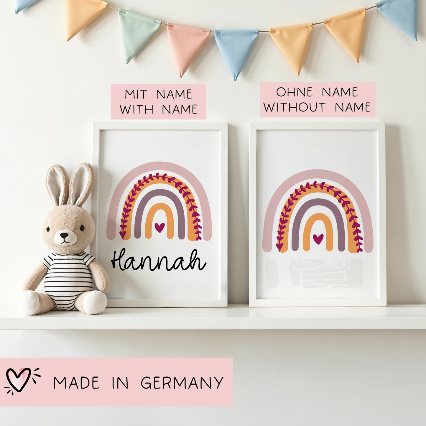 Regenbogen Poster Personalisiert mit oder ohne Namen für Kinderzimmer. Namensposter - Geschenkidee. Geschenk Baby - Wanddeko Geburt Mädchen  kleinebuchstaben   