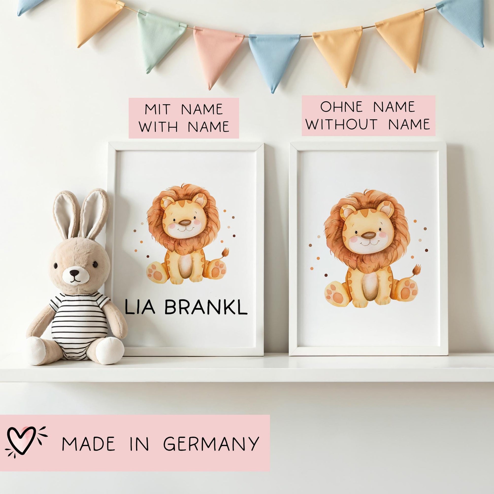 Süßer Löwe Tiger Poster Personalisiert mit oder ohne Namen für Kinderzimmer. Namensposter - Geschenkidee. Geschenk - Wanddeko Jungen Mädchen  kleinebuchstaben   