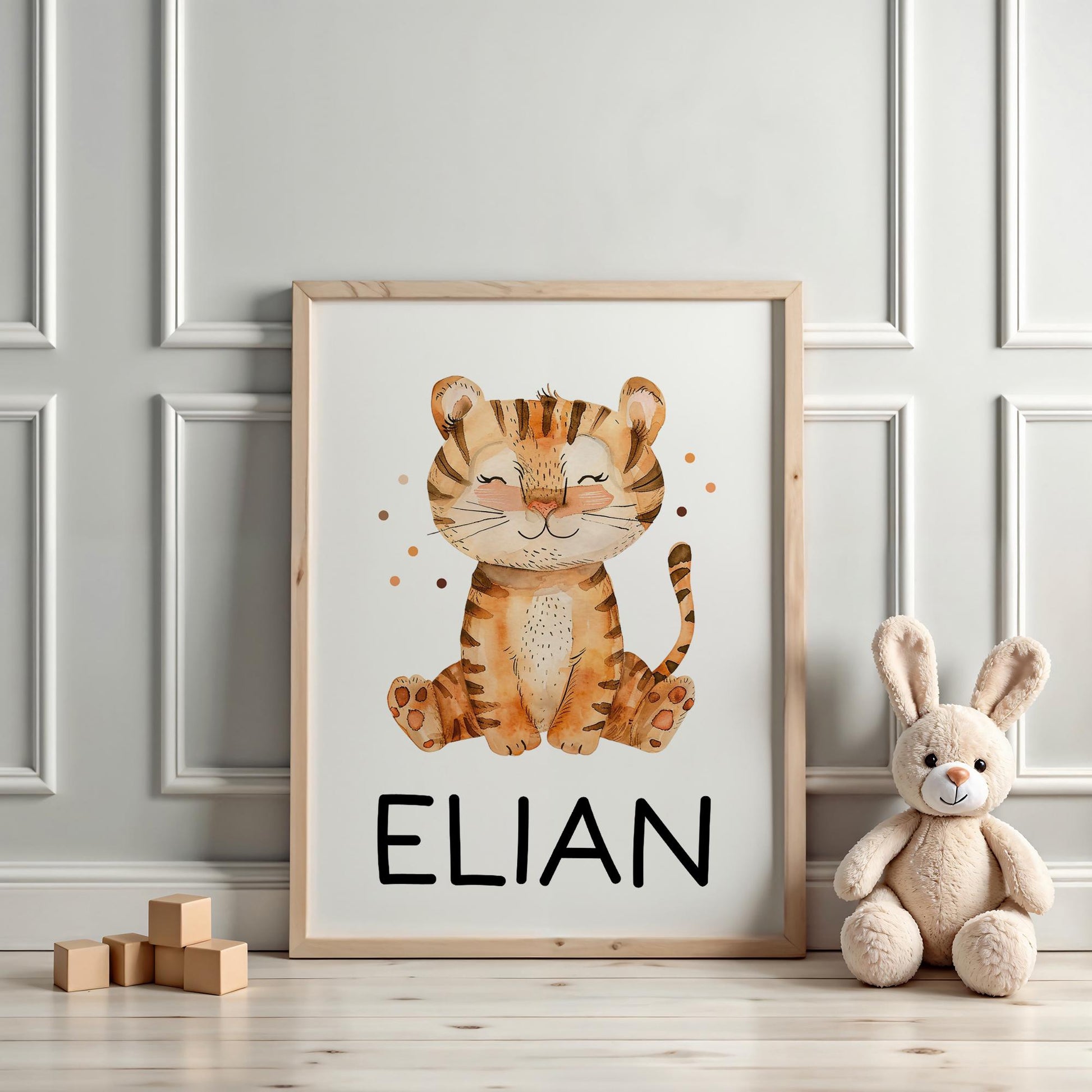 DIN A4 Poster mit Namen Tiger - Personalisiert mit od. ohne Namen für Kinderzimmer -Namensposter - Geschenkidee. Geschenk - Wanddeko Jungen  kleinebuchstaben   