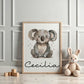 Koala DIN A4 Poster mit Namen - Personalisiert mit od. ohne Namen für Kinderzimmer -Namensposter - Geschenkidee. Geschenk - Wanddeko Jungen  kleinebuchstaben   