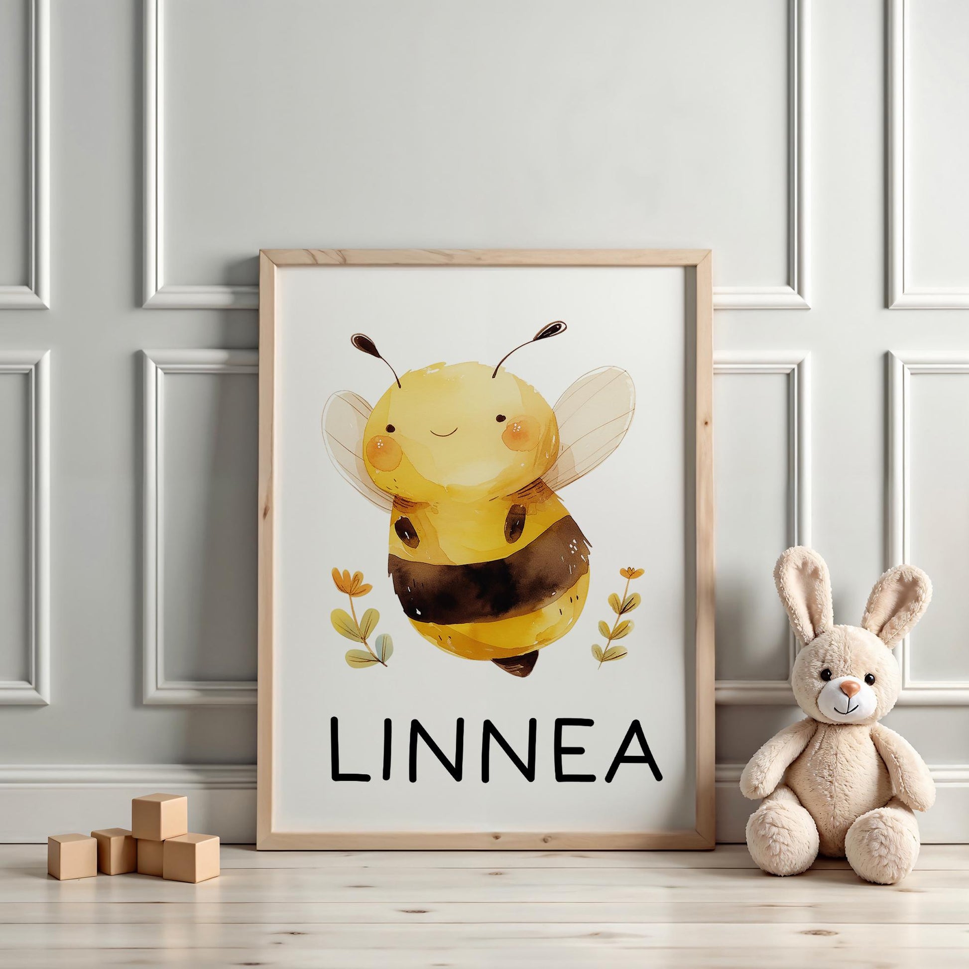 Biene DIN A4 Poster mit Namen - Personalisiert mit od. ohne Namen für Kinderzimmer -Namensposter - Geschenkidee. Geschenk - Wanddeko Mädchen  kleinebuchstaben   