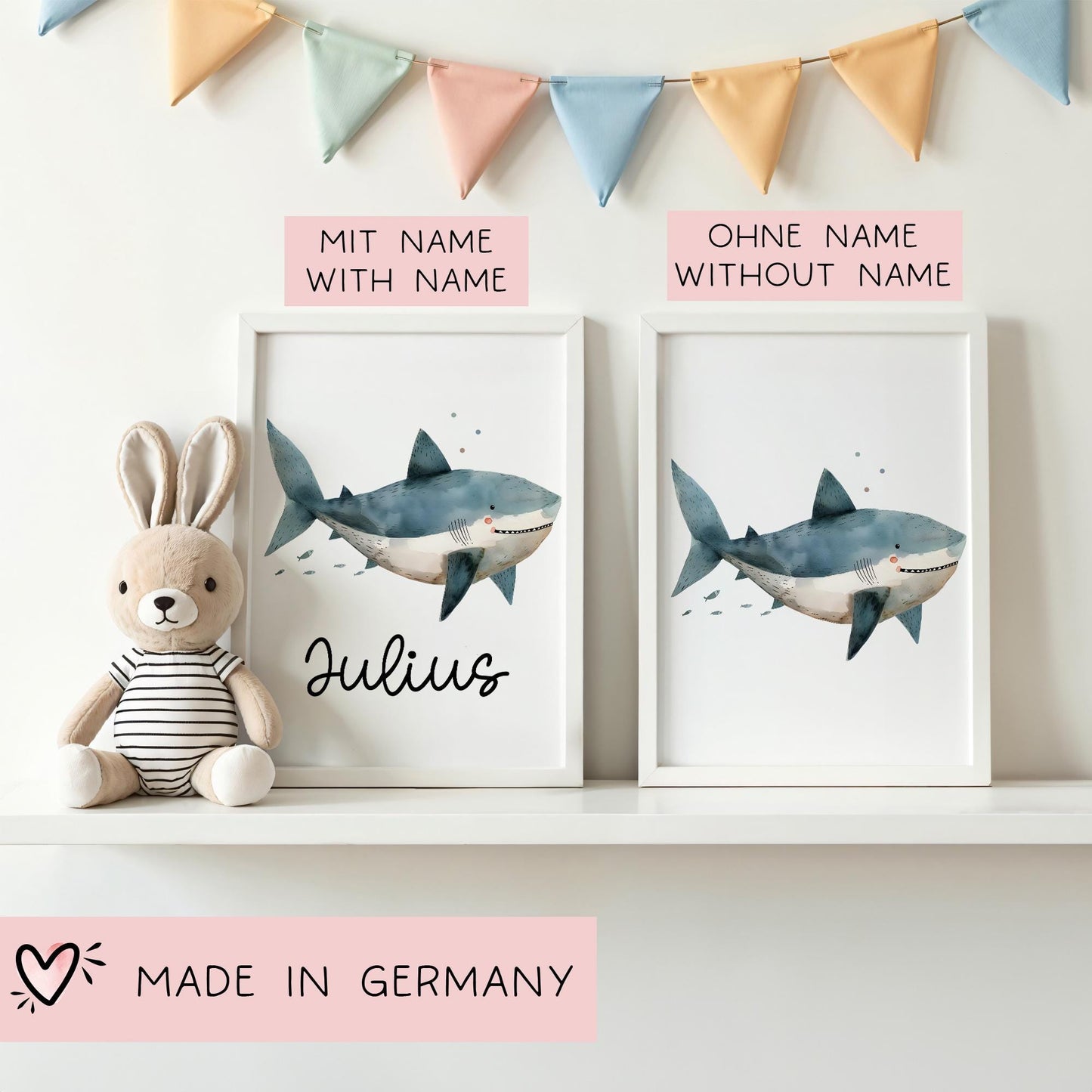 Poster Hai A2 A3 A4 Wunschname Kinderposter Poster Kinderzimmer Poster Baby Geschenk Mädchen Geschenk Junge Poster Kinder Tierposter Meer  kleinebuchstaben   