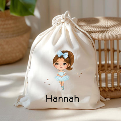 Turnbeutel Ballerina Personalisiert mit Namen Tasche als Sportbeutel, Kindergarten, Wäschebeutel Mädchen Blond Braun Schwarz Weihnachten  kleinebuchstaben Braun Schriftart 1 