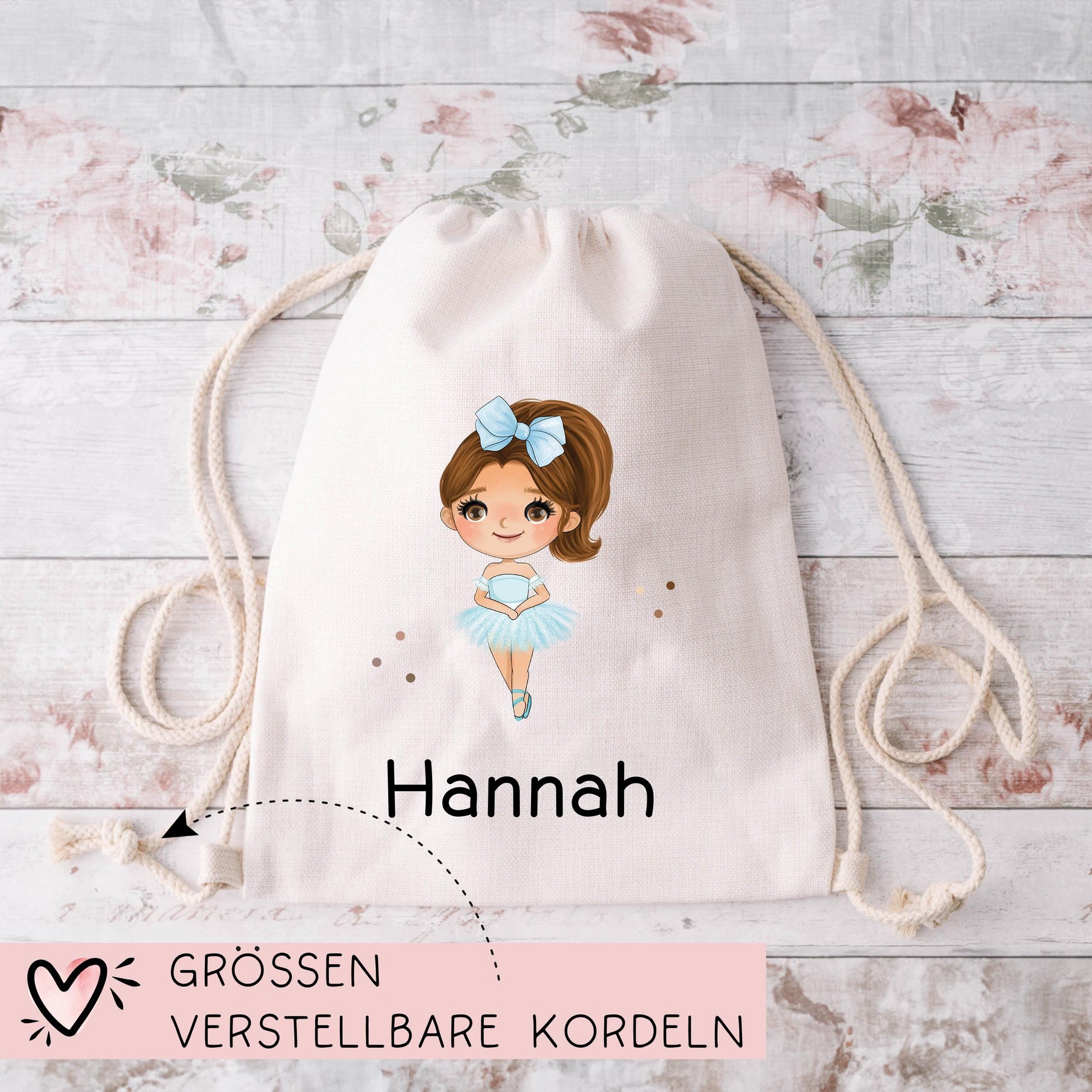 Turnbeutel Ballerina Personalisiert mit Namen Tasche als Sportbeutel, Kindergarten, Wäschebeutel Mädchen Blond Braun Schwarz Weihnachten  kleinebuchstaben   