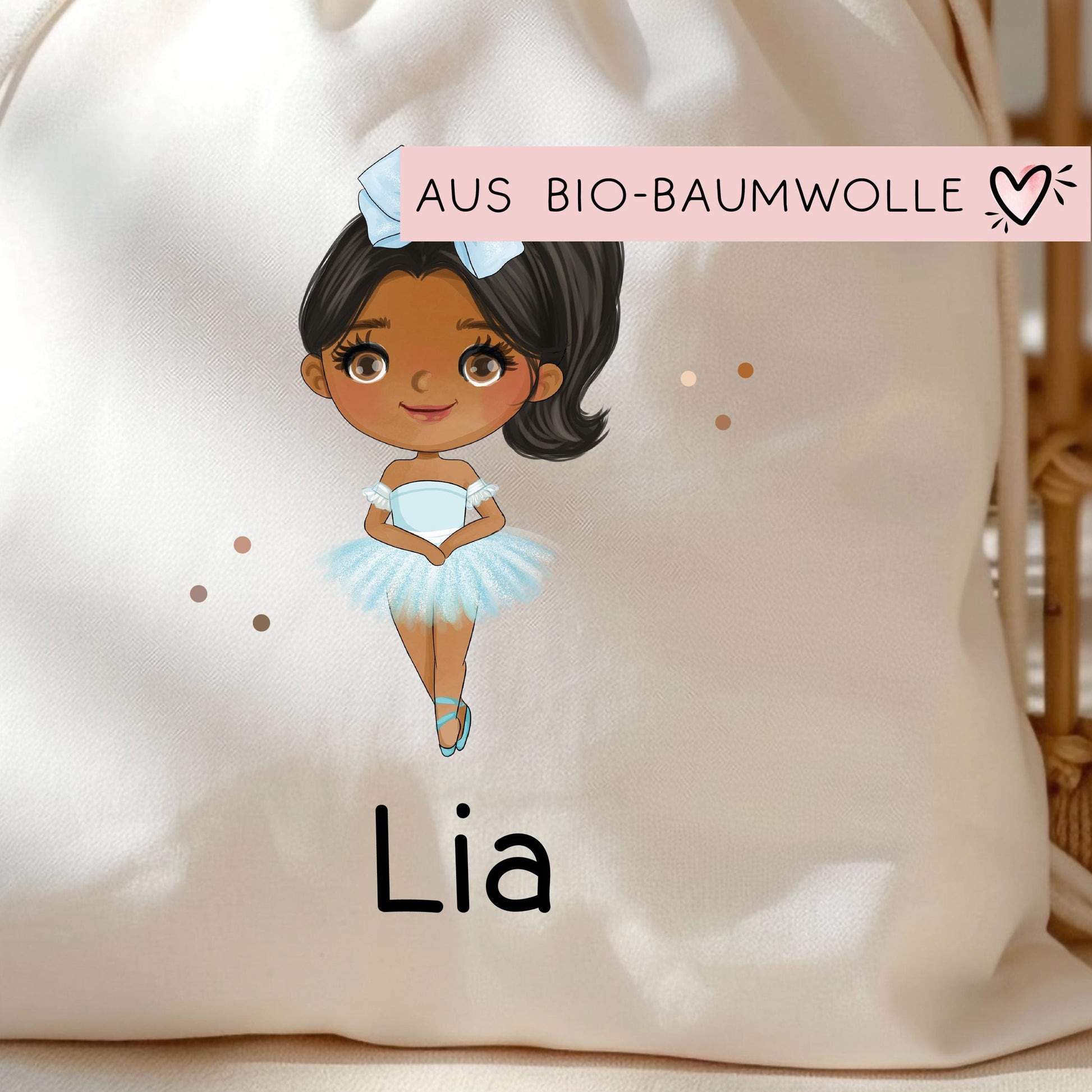 Turnbeutel Ballerina Personalisiert mit Namen Tasche als Sportbeutel, Kindergarten, Wäschebeutel Mädchen Blond Braun Schwarz Weihnachten  kleinebuchstaben   