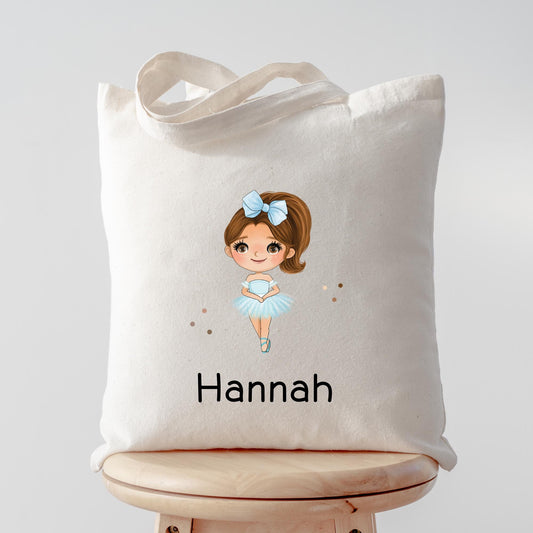 Ballerina Stofftasche Personalisiert & Name - Kinder Beutel Kindertasche mit Wunschname - Wechselwäsche - Wechselkleidung - Tasche - Sport  kleinebuchstaben Braun Schriftart 1 