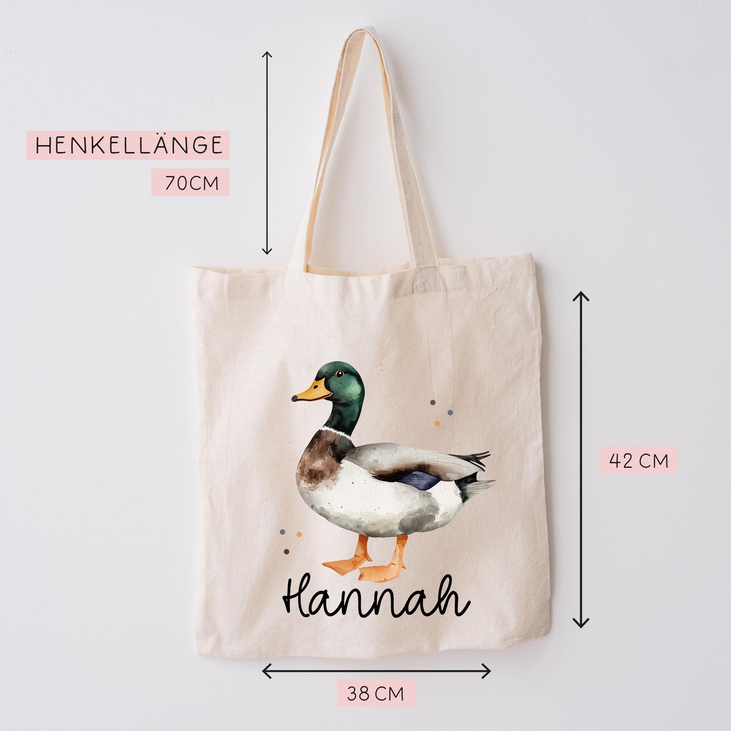 Ente Stofftasche Tasche Personalisiert & Name - Erpel Kinder Beutel Kindertasche mit Wunschname - Wechselwäsche - Kindergarten Schule -Sport  kleinebuchstaben   