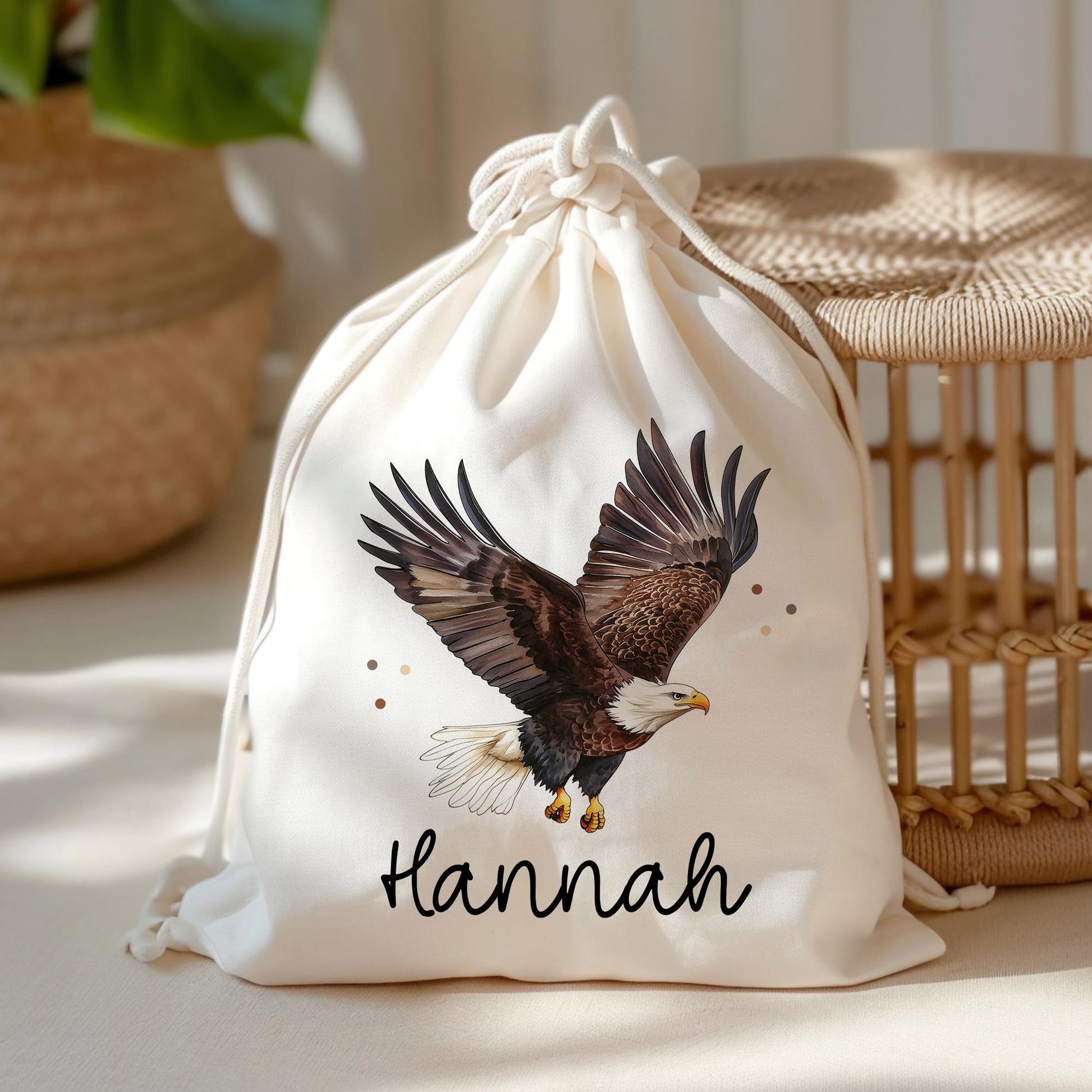 Adler Stofftasche Tasche Personalisiert & Name - Erpel Kinder Beutel Kindertasche mit Wunschname - Wechselwäsche - Kindergarten Schule  kleinebuchstaben Turnbeutel Schriftart 1 