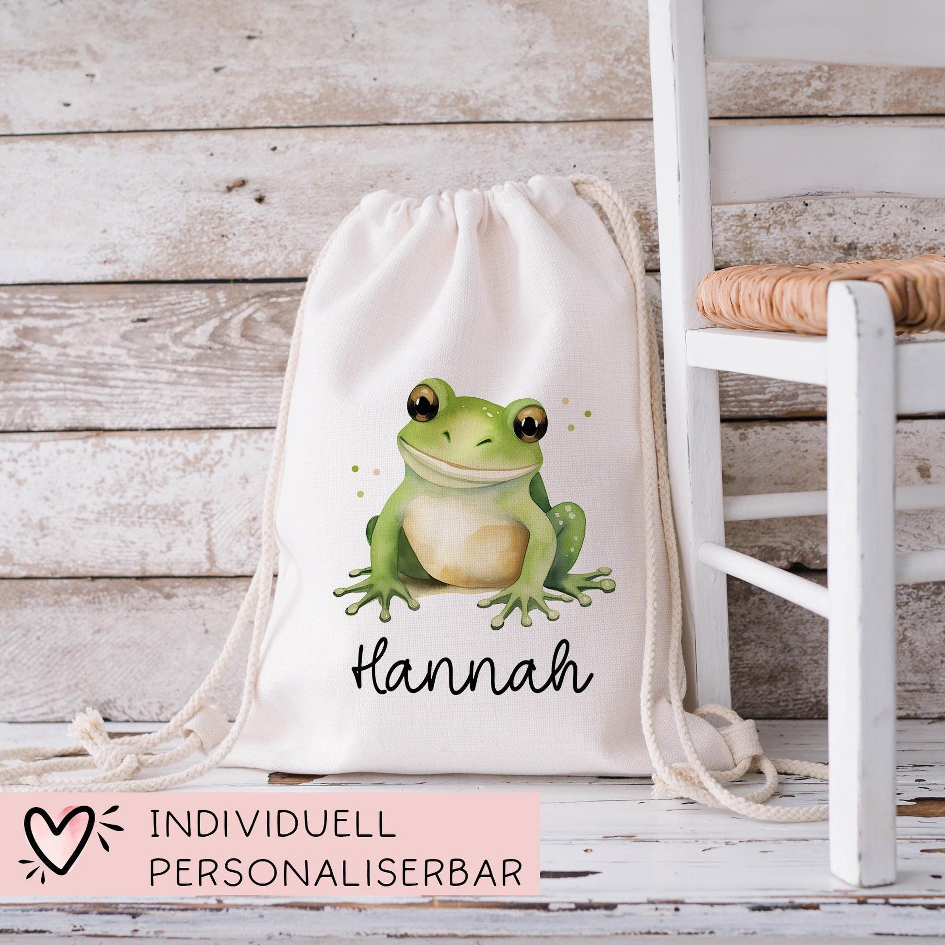 Frosch Turnbeutel Personalisiert mit Namen Tasche Rucksack als Kindergarten, Sportbeutel, Schule, KITA Wäschebeutel Weihnachten Nikolaus  kleinebuchstaben   