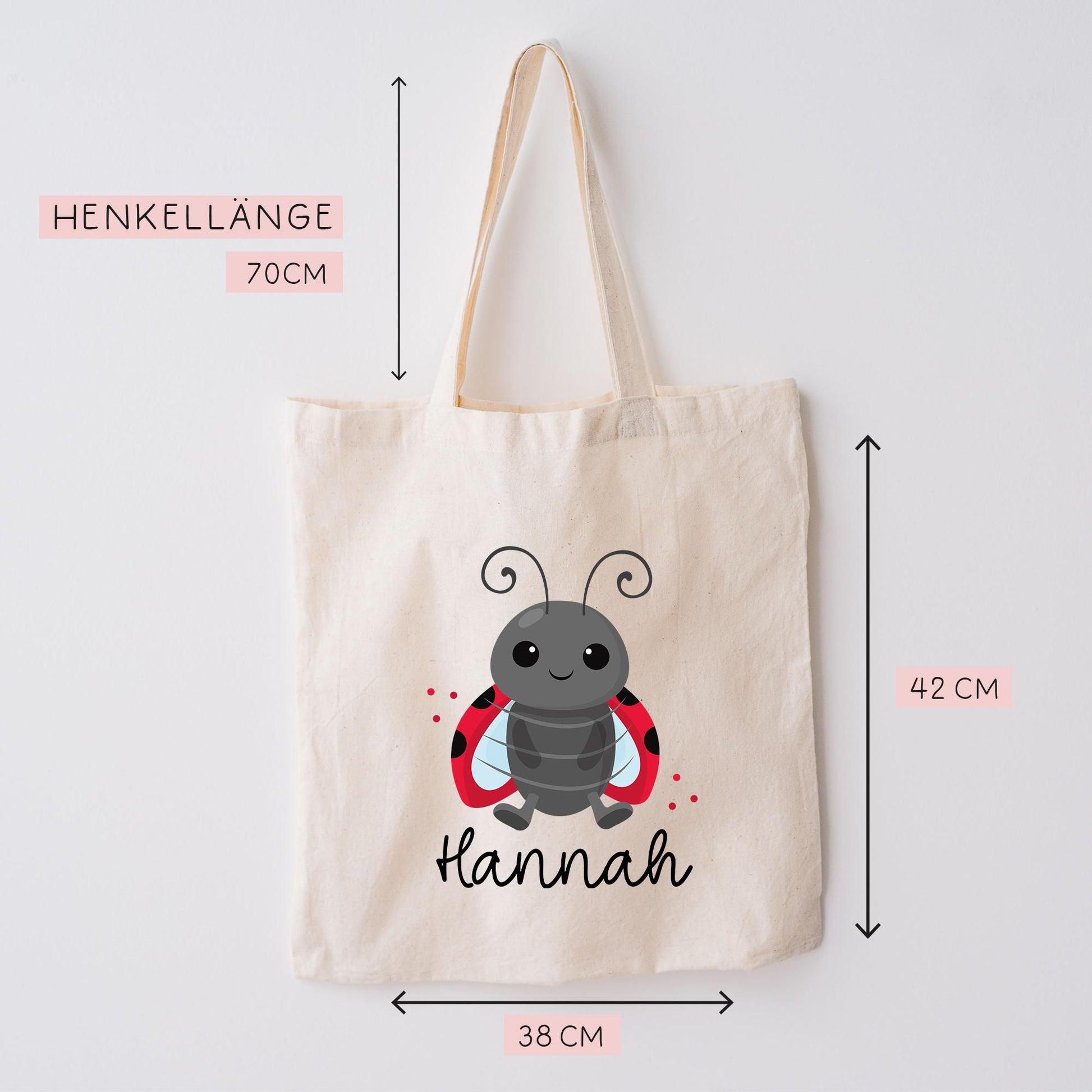 Stofftasche Marienkäfer Personalisiert Tasche & Name - Kinder Beutel Kindertasche mit Wunschname - Wechselwäsche Jutebeutel - Kindergarten  kleinebuchstaben   