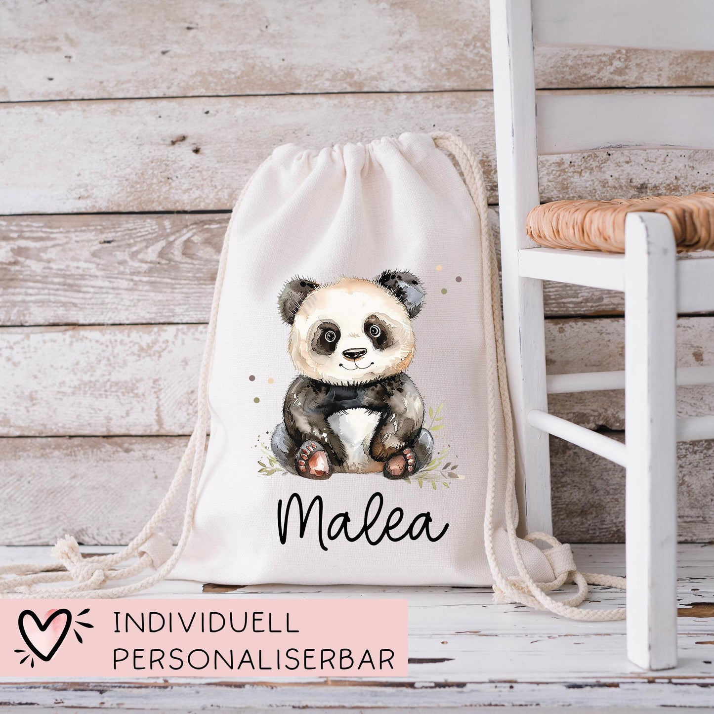 Panda Pandabär Turnbeutel Personalisiert mit Namen Tasche Rucksack als Kindergarten, Sportbeutel, Schule, Wäschebeutel Weihnachten Nikolaus  kleinebuchstaben   