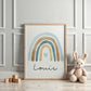 Poster Regenbogen Boho Personalisiert mit oder ohne Namen für Kinderzimmer. Namensposter - Geschenkidee. Geschenk Baby - Wanddeko - Blau  kleinebuchstaben   