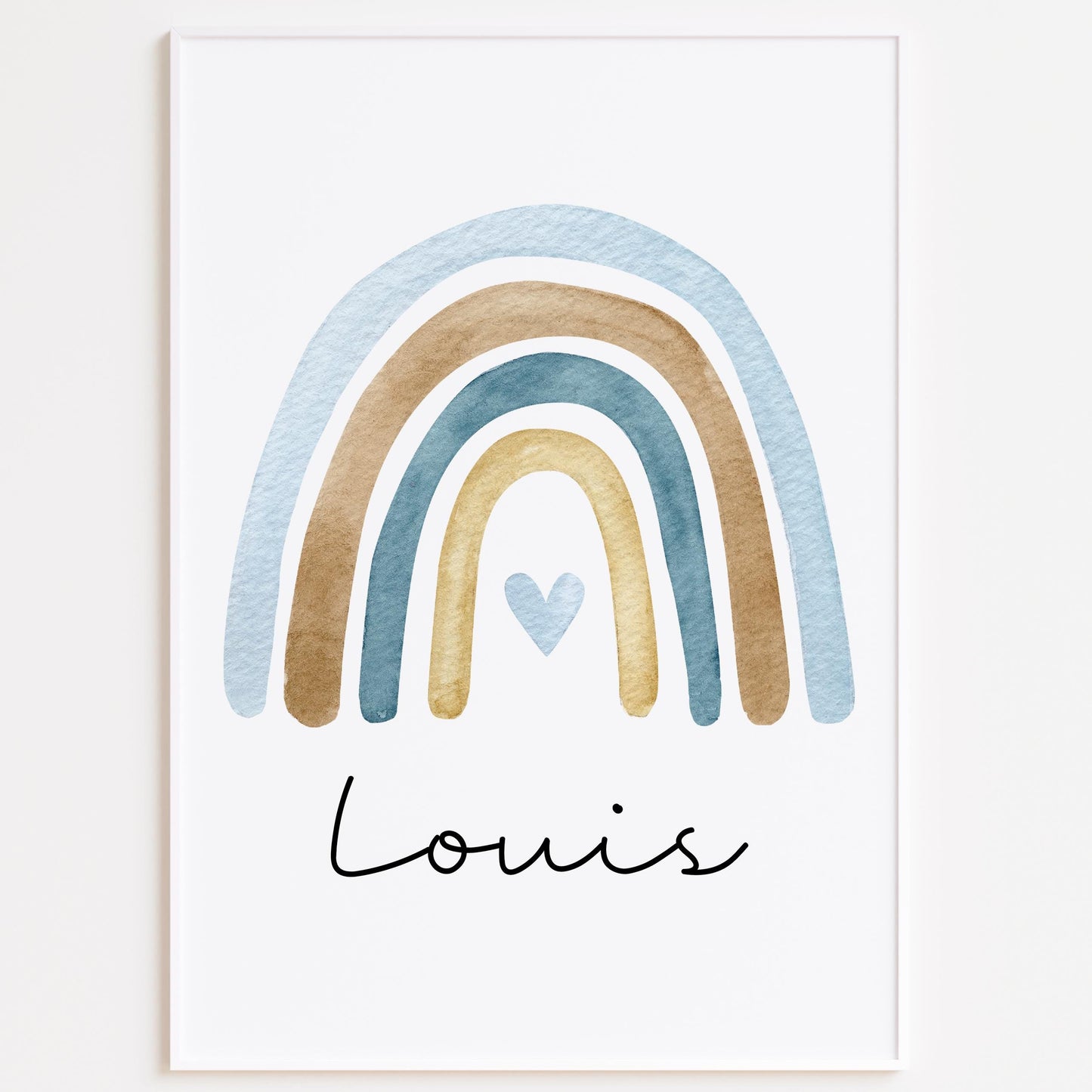 Poster Regenbogen Boho Personalisiert mit oder ohne Namen für Kinderzimmer. Namensposter - Geschenkidee. Geschenk Baby - Wanddeko - Blau  kleinebuchstaben   