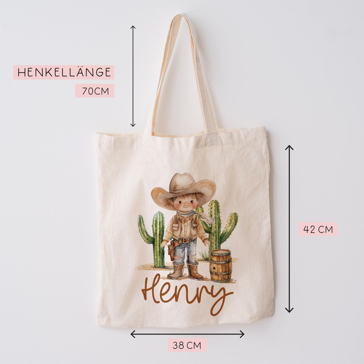 Stofftasche Cowboy Junge Personalisiert Tasche & Name - Beutel Kindertasche mit Wunschname - Wechselwäsche Jutebeutel - Kindergarten  kleinebuchstaben   