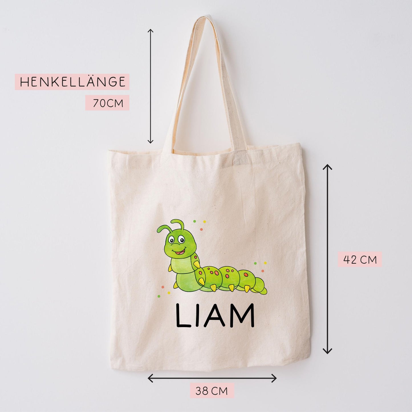 Stofftasche Raupe Personalisiert Tasche Larve Raupenlarve - Beutel Kindertasche mit Wunschname - Wechselwäsche Jutebeutel - Kindergarten  kleinebuchstaben   